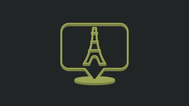 Zielona Ikona Wieży Eiffla Czarnym Tle Symbol Paryża Francji Animacja — Wideo stockowe
