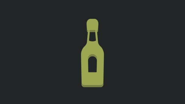 Grüne Champagnerflasche Symbol Isoliert Auf Schwarzem Hintergrund Video Motion Grafik — Stockvideo