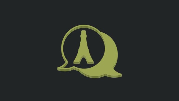 Grön Eiffeltorn Ikon Isolerad Svart Bakgrund Frankrike Paris Landmärke Symbol — Stockvideo