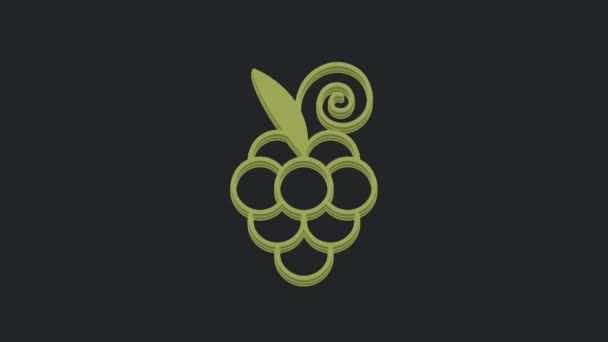 Grüne Traubenfrucht Symbol Isoliert Auf Schwarzem Hintergrund Video Motion Grafik — Stockvideo