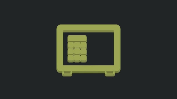 Zielona Ikona Sejfu Odizolowana Czarnym Tle Drzwi Zabezpieczają Skarbiec Bankowy — Wideo stockowe