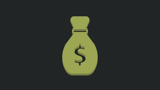 Зеленый Значок Старого Денежного Мешка Черном Фоне Валютный Знак Cash — стоковое видео