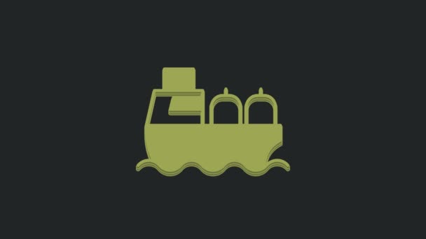 Πράσινο Πετρελαιοφόρο Πλοίο Εικονίδιο Απομονώνονται Μαύρο Φόντο Γραφική Κίνηση Κίνησης — Αρχείο Βίντεο