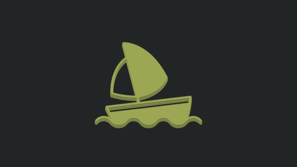 绿色游艇或帆船图标孤立在黑色背景 游艇海上游轮旅行 4K视频运动图形动画 — 图库视频影像
