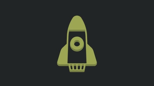 Icono Nave Cohete Verde Aislado Sobre Fondo Negro Viaje Espacial — Vídeos de Stock