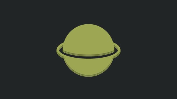 Saturn Zelené Planety Ikonou Planetárního Prstence Izolovanou Černém Pozadí Grafická — Stock video