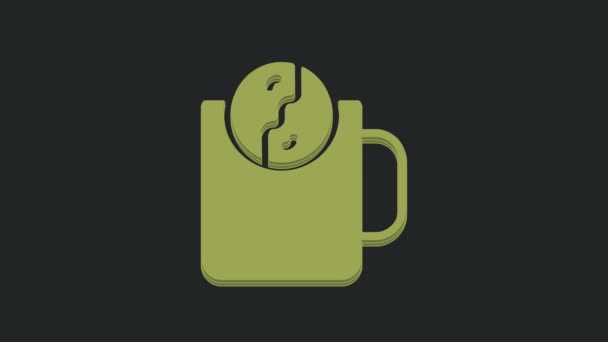 Green Tea Time Icon Isolated Black Background Video Motion Graphic — Stock Video