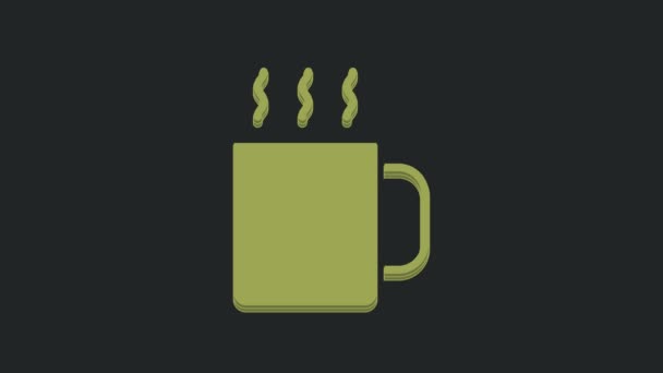 Zöld Csésze Tea Ikon Elszigetelt Fekete Háttérrel Videó Mozgás Grafikus — Stock videók