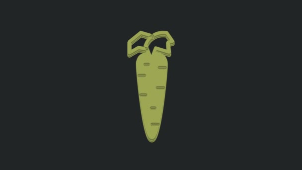 Иконка Зеленая Морковь Выделена Черном Фоне Видеографическая Анимация — стоковое видео