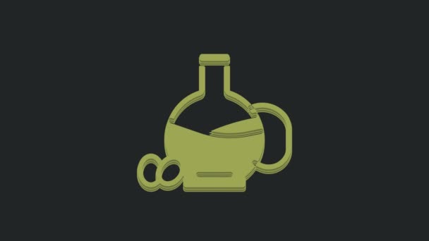 绿瓶橄榄油图标孤立在黑色背景 装橄榄油图标的罐子 4K视频运动图形动画 — 图库视频影像