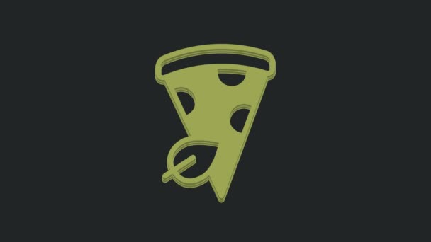 Grön Vegansk Pizza Skiva Ikon Isolerad Svart Bakgrund Video Motion — Stockvideo
