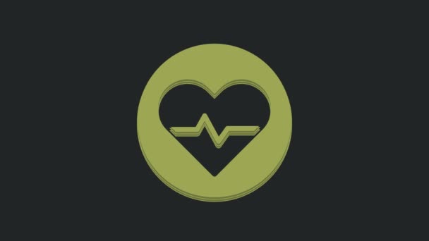Grünes Herzfrequenzsymbol Isoliert Auf Schwarzem Hintergrund Herzschlagzeichen Herzpuls Symbol Kardiogramm — Stockvideo
