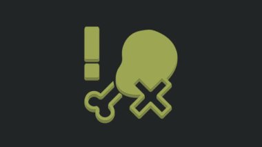 Yeşil. Siyah arkaplanda tavuk budu simgesi yok. Fast food yasak - vejetaryen yiyecekler. 4K Video hareketli grafik canlandırması.