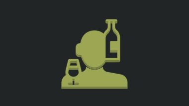 Yeşil Alkolizm, ya da siyah arka planda izole edilmiş alkol kullanımı ikonu. 4K Video hareketli grafik canlandırması.