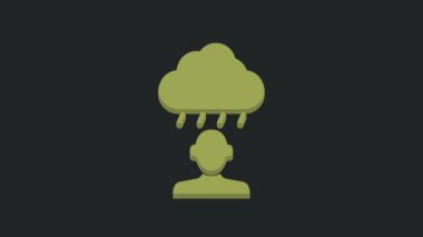 Yeşil Depresyon ve hüsran simgesi siyah arkaplanda izole edildi. Depresif ruh hali olan bir adam. Akıl sağlığı sorunları. 4K Video hareketli grafik canlandırması.