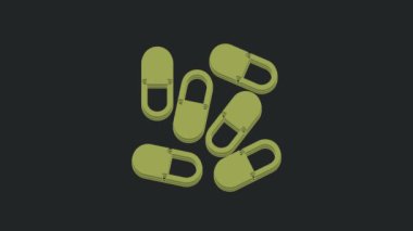 Siyah arka planda izole edilmiş yeşil ilaç veya tablet ikonu. Kapsül hapı ve uyuşturucu işareti. Eczane tasarımı. 4K Video hareketli grafik canlandırması.