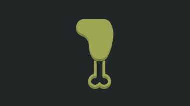 Yeşil Tavuk bacak simgesi siyah arkaplanda izole edildi. Tavuk budu. 4K Video hareketli grafik canlandırması.