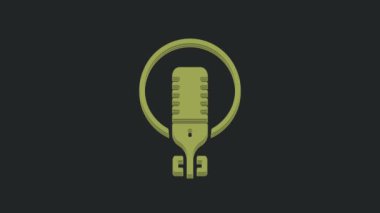 Siyah arkaplanda yeşil mikrofon simgesi izole edildi. Radyodaki mikrofondan. Sözcü işareti. 4K Video hareketli grafik canlandırması.