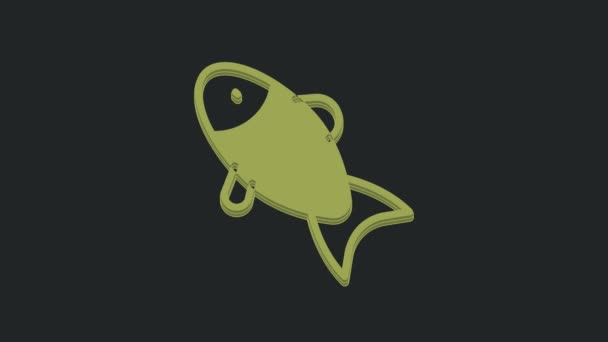 Green Fish Icon Isolated Black Background Video Motion Graphic Animation — Stock Video