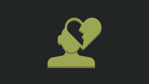 Grünes Gebrochenes Herz Oder Scheidungsikone Isoliert Auf Schwarzem Hintergrund Liebessymbol — Stockvideo