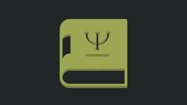 Πράσινο Εικονίδιο Βιβλίου Ψυχολογίας Απομονωμένο Μαύρο Φόντο Σύμβολο Psi Ψυχική — Αρχείο Βίντεο