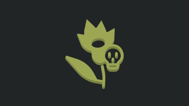 Green Poison Flower Icon Isolated Black Background Video Motion Graphic — Stock Video