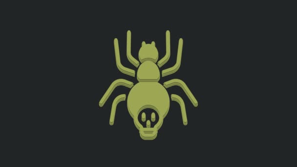 黒色の背景に単離された緑色毒クモのアイコン ハッピーハロウィンパーティー 4Kビデオモーショングラフィックアニメーション — ストック動画
