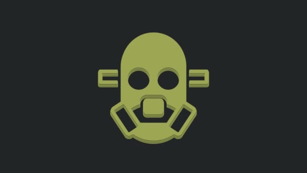 绿色防毒面具图标隔离在黑色背景上 呼吸机的信号 4K视频运动图形动画 — 图库视频影像