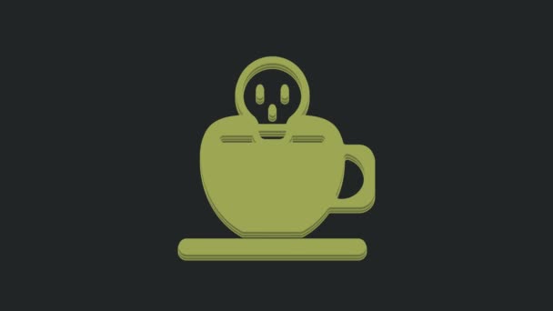 Green Coffee Cup Met Schedel Pictogram Geïsoleerd Zwarte Achtergrond Video — Stockvideo