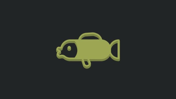 绿色的淡水鱼图标被隔离在黑色背景上 福谷鱼 日本河豚 4K视频运动图形动画 — 图库视频影像