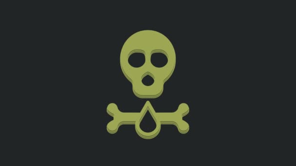 黒の背景に隔離された毒性警告アイコンの兆候としての緑の骨と頭蓋骨 4Kビデオモーショングラフィックアニメーション — ストック動画