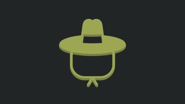 Green Camping Klobouk Ikona Izolované Černém Pozadí Beach Hat Panama — Stock video