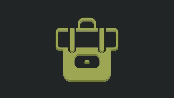 Зелений Пішохідний Значок Рюкзака Ізольований Чорному Тлі Кемпінг Гора Досліджують — стокове відео