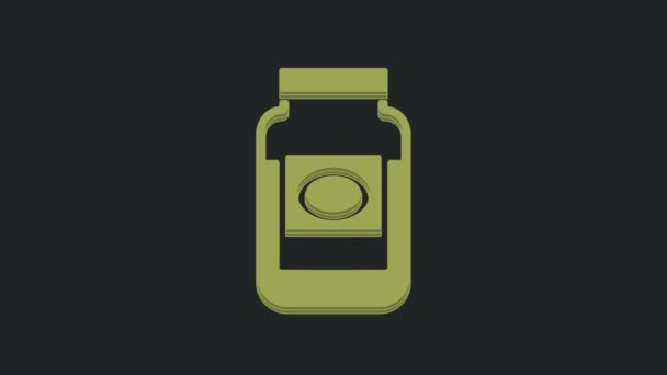 Green Jam Jar Icon Isolated Black Background Video Motion Graphic — Stock Video