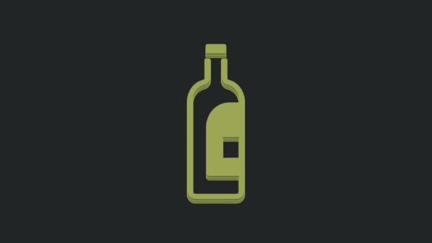 Botella Verde Icono Del Vino Aislado Sobre Fondo Negro Animación — Vídeo de stock