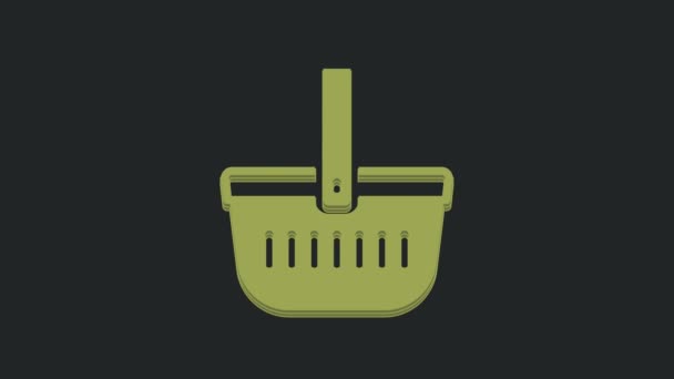 Green Picnic Basket Icon Isolated Black Background Video Motion Graphic — Stock Video