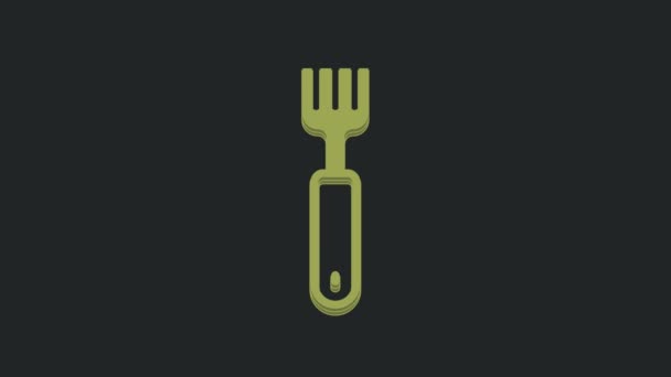 Green Fork Icon Isolated Black Background Cutlery Symbol Video Motion — Stock Video