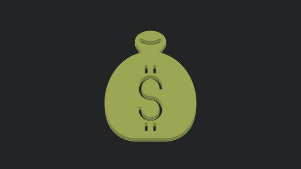 Значок Зеленого Денежного Мешка Черном Фоне Символ Доллара Доллара Сша — стоковое видео
