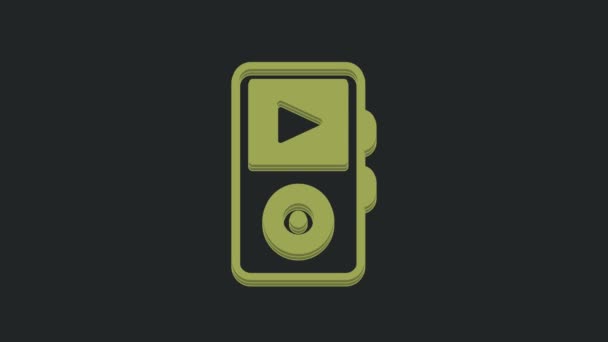 Ícone Leitor Música Verde Isolado Fundo Preto Dispositivo Música Portátil — Vídeo de Stock