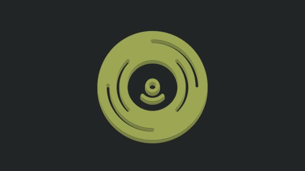 Grön Vinyl Diskikon Isolerad Svart Bakgrund Video Motion Grafisk Animation — Stockvideo