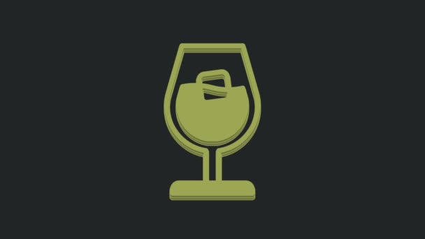 Groene Wijn Glas Pictogram Geïsoleerd Zwarte Achtergrond Wijn Bordje Video — Stockvideo
