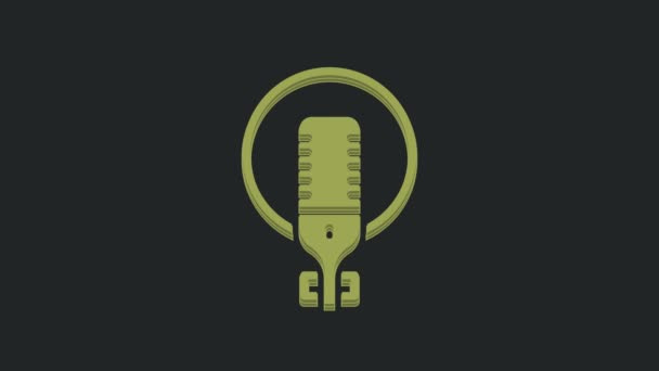 Ícone Microfone Verde Isolado Fundo Preto Microfone Rádio Aéreo Sinal — Vídeo de Stock