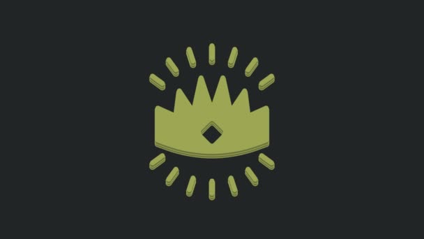 Icono Corona Rey Verde Aislado Sobre Fondo Negro Animación Gráfica — Vídeo de stock