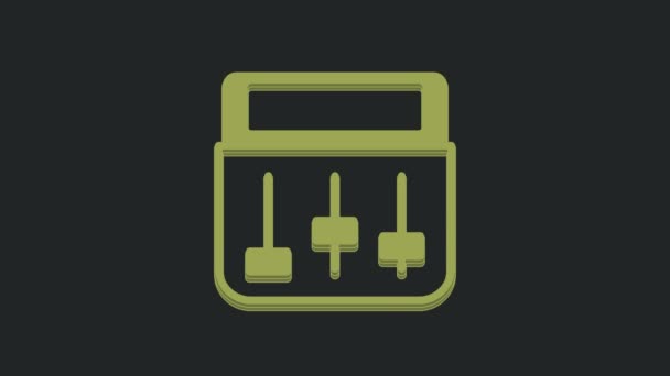 緑のドラムマシンの音楽プロデューサーの機器のアイコンは黒の背景に隔離された 4Kビデオモーショングラフィックアニメーション — ストック動画