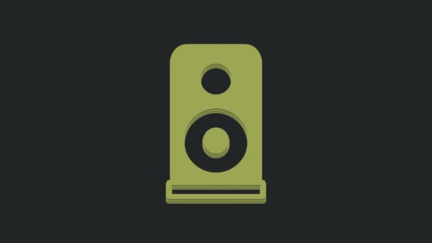 黒の背景に隔離された緑のステレオスピーカーアイコン サウンドシステムのスピーカー 音楽アイコン 音楽コラムスピーカーベース機器 4Kビデオモーショングラフィックアニメーション — ストック動画