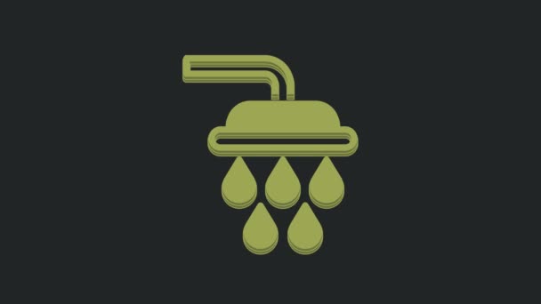 Grüne Duschkopf Mit Wassertropfen Fließen Symbol Isoliert Auf Schwarzem Hintergrund — Stockvideo