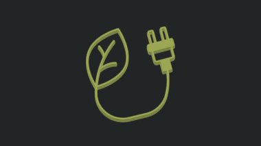 Yaprak simgesindeki Yeşil Elektrik kayıt prizi siyah arkaplanda izole edildi. Elektrik tasarrufu. Çevresel koruma. Biyolojik enerji. 4K Video hareketli grafik canlandırması.