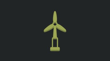 Yeşil Rüzgar türbini simgesi siyah arkaplanda izole edildi. Rüzgar jeneratörü işareti. Elektrik üretimi için yel değirmeni. 4K Video hareketli grafik canlandırması.