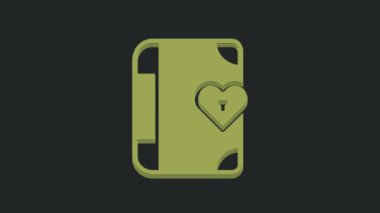 Green Love günlük defteri albüm simgesi siyah arkaplanda izole edildi. Sevgililer günün kutlu olsun. 4K Video hareketli grafik canlandırması.