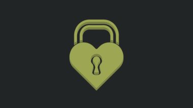 Siyah arka planda izole edilmiş kalp simgesi şeklinde bir Yeşil Kale. Kilitli Kalp. Aşk sembolü ve anahtar deliği işareti. Sevgililer günün kutlu olsun. 4K Video hareketli grafik canlandırması.